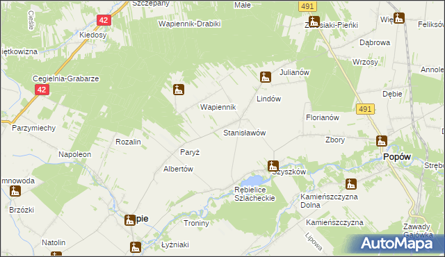 mapa Stanisławów gmina Lipie, Stanisławów gmina Lipie na mapie Targeo