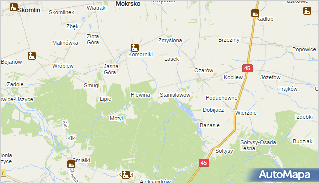 mapa Stanisławów gmina Mokrsko, Stanisławów gmina Mokrsko na mapie Targeo