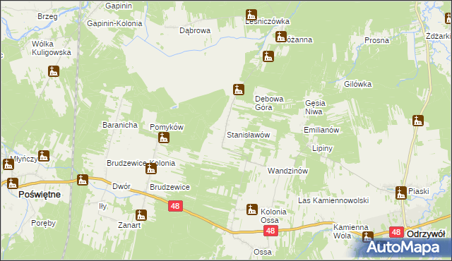 mapa Stanisławów gmina Odrzywół, Stanisławów gmina Odrzywół na mapie Targeo