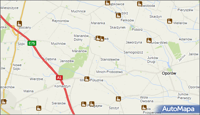 mapa Stanisławów gmina Oporów, Stanisławów gmina Oporów na mapie Targeo