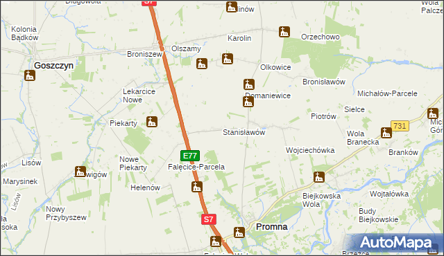 mapa Stanisławów gmina Promna, Stanisławów gmina Promna na mapie Targeo