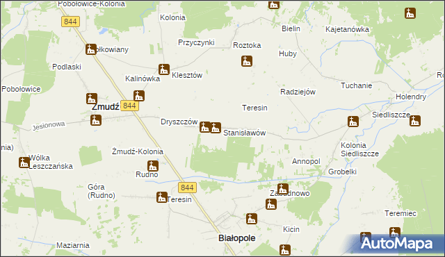 mapa Stanisławów gmina Żmudź, Stanisławów gmina Żmudź na mapie Targeo