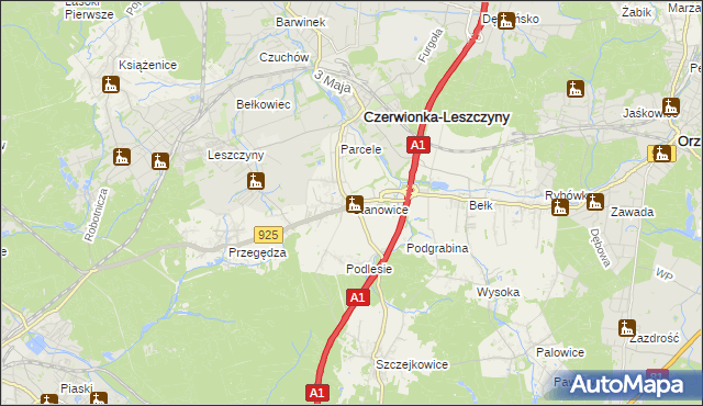 mapa Stanowice gmina Czerwionka-Leszczyny, Stanowice gmina Czerwionka-Leszczyny na mapie Targeo
