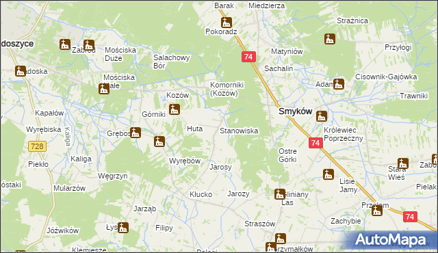 mapa Stanowiska gmina Smyków, Stanowiska gmina Smyków na mapie Targeo