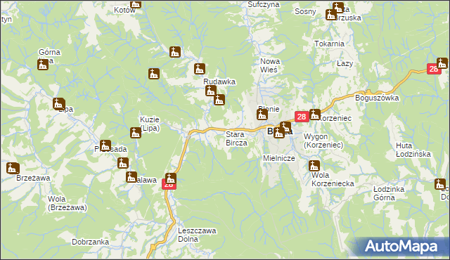 mapa Stara Bircza, Stara Bircza na mapie Targeo