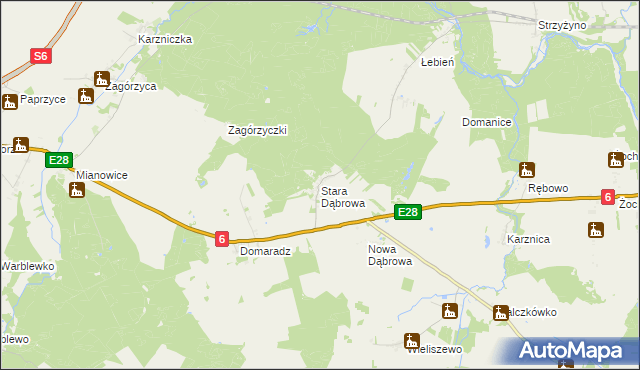 mapa Stara Dąbrowa gmina Damnica, Stara Dąbrowa gmina Damnica na mapie Targeo