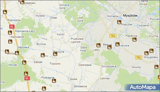 mapa Stara Huta gmina Koziegłowy, Stara Huta gmina Koziegłowy na mapie Targeo