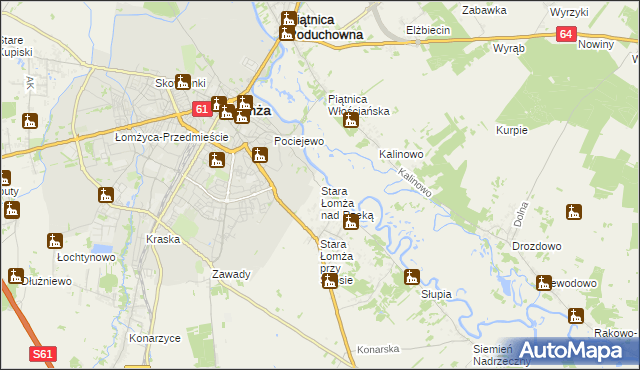 mapa Stara Łomża nad Rzeką, Stara Łomża nad Rzeką na mapie Targeo