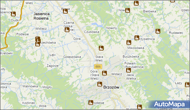 mapa Stara Wieś gmina Brzozów, Stara Wieś gmina Brzozów na mapie Targeo