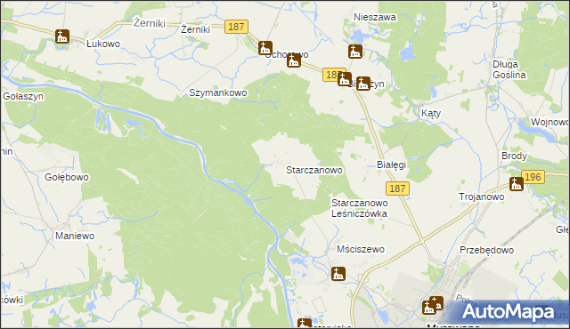 mapa Starczanowo gmina Murowana Goślina, Starczanowo gmina Murowana Goślina na mapie Targeo