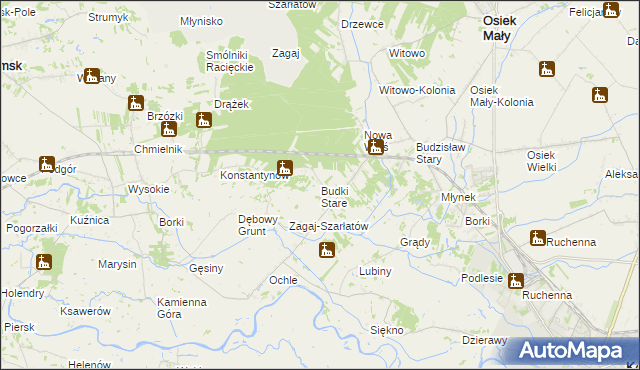 mapa Stare Budki gmina Osiek Mały, Stare Budki gmina Osiek Mały na mapie Targeo