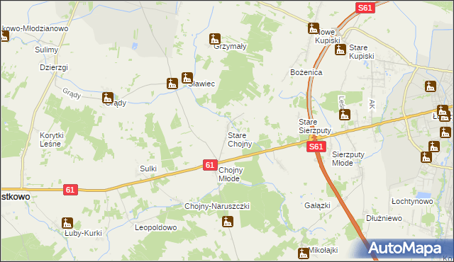 mapa Stare Chojny, Stare Chojny na mapie Targeo