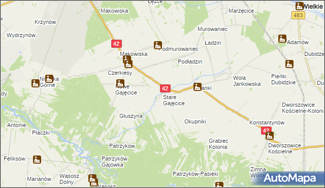 mapa Stare Gajęcice, Stare Gajęcice na mapie Targeo