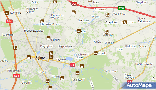 mapa Stare Łagiewniki, Stare Łagiewniki na mapie Targeo