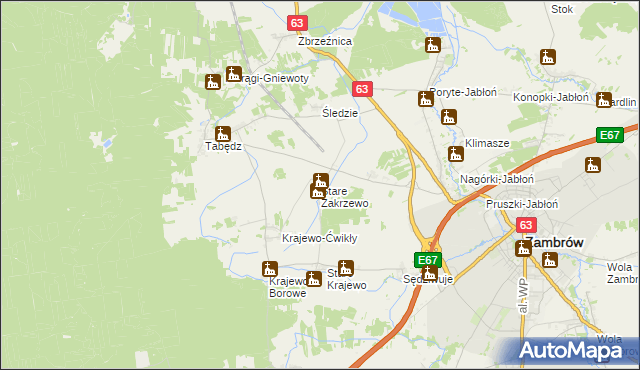 mapa Stare Zakrzewo, Stare Zakrzewo na mapie Targeo