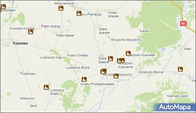 mapa Stare Zalesie gmina Klukowo, Stare Zalesie gmina Klukowo na mapie Targeo