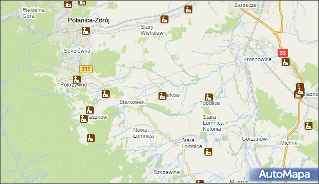 mapa Starków gmina Kłodzko, Starków gmina Kłodzko na mapie Targeo