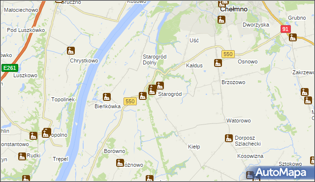 mapa Starogród gmina Chełmno, Starogród gmina Chełmno na mapie Targeo