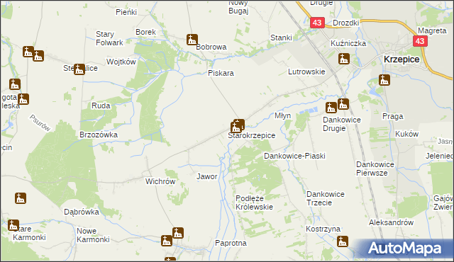 mapa Starokrzepice, Starokrzepice na mapie Targeo