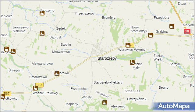 mapa Staroźreby, Staroźreby na mapie Targeo