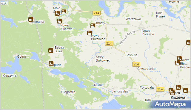 mapa Stary Bukowiec gmina Stara Kiszewa, Stary Bukowiec gmina Stara Kiszewa na mapie Targeo