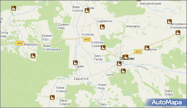 mapa Stary Tartak gmina Grodziec, Stary Tartak gmina Grodziec na mapie Targeo