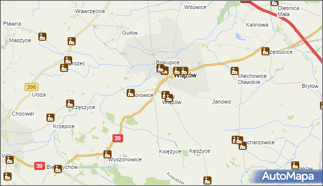 mapa Stary Wiązów, Stary Wiązów na mapie Targeo
