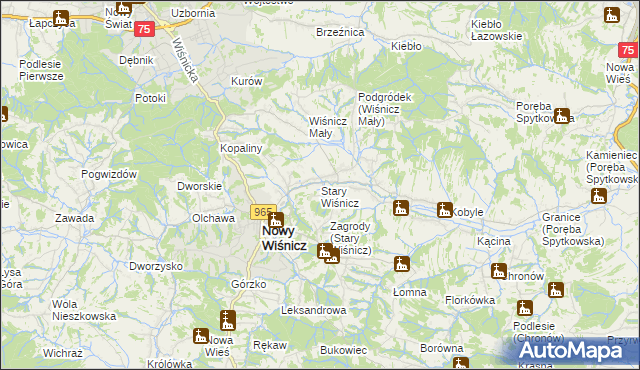 mapa Stary Wiśnicz, Stary Wiśnicz na mapie Targeo