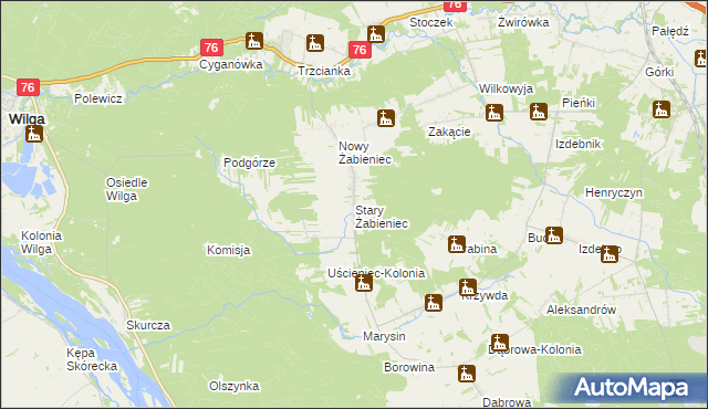 mapa Stary Żabieniec gmina Wilga, Stary Żabieniec gmina Wilga na mapie Targeo