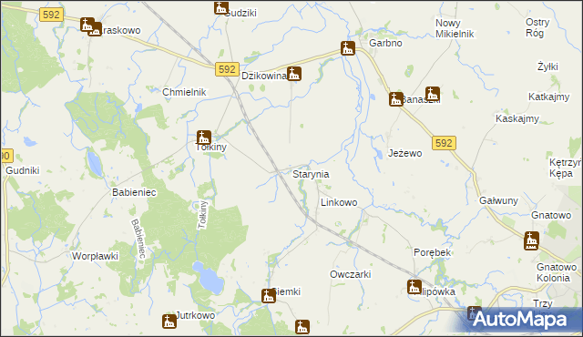 mapa Starynia gmina Korsze, Starynia gmina Korsze na mapie Targeo