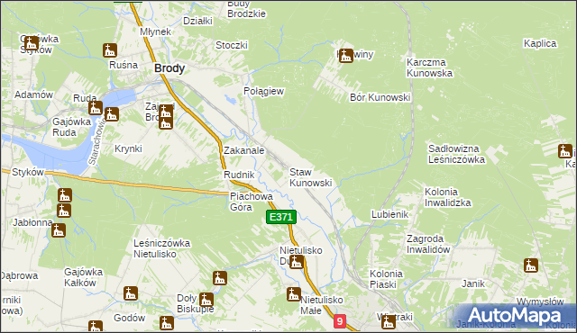 mapa Staw Kunowski, Staw Kunowski na mapie Targeo