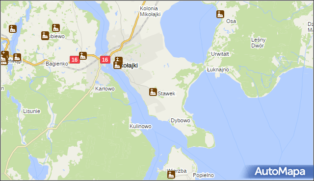 mapa Stawek gmina Mikołajki, Stawek gmina Mikołajki na mapie Targeo