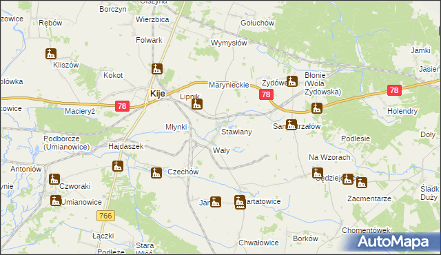 mapa Stawiany gmina Kije, Stawiany gmina Kije na mapie Targeo