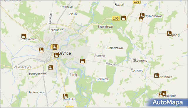 mapa Stawno gmina Gryfice, Stawno gmina Gryfice na mapie Targeo