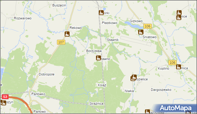 mapa Stawno gmina Kamień Pomorski, Stawno gmina Kamień Pomorski na mapie Targeo