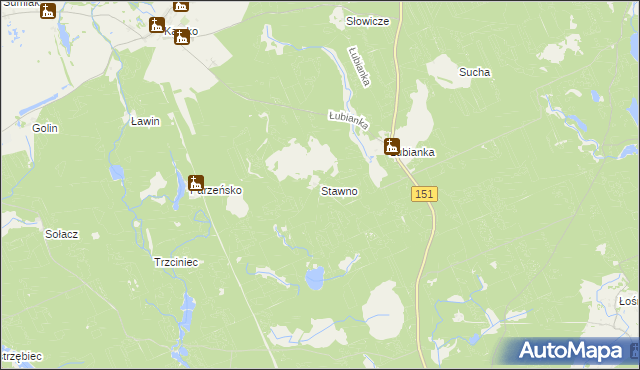 mapa Stawno gmina Nowogródek Pomorski, Stawno gmina Nowogródek Pomorski na mapie Targeo