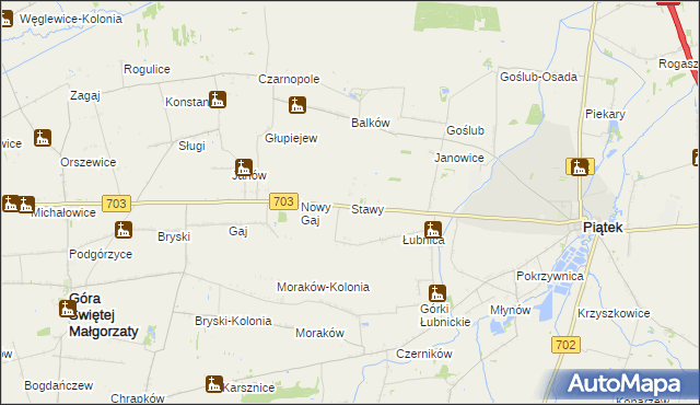 mapa Stawy gmina Góra Świętej Małgorzaty, Stawy gmina Góra Świętej Małgorzaty na mapie Targeo