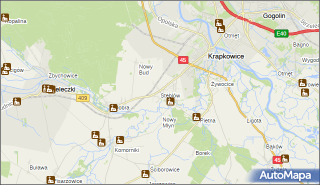 mapa Steblów gmina Krapkowice, Steblów gmina Krapkowice na mapie Targeo