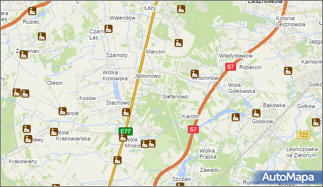 mapa Stefanowo gmina Lesznowola, Stefanowo gmina Lesznowola na mapie Targeo