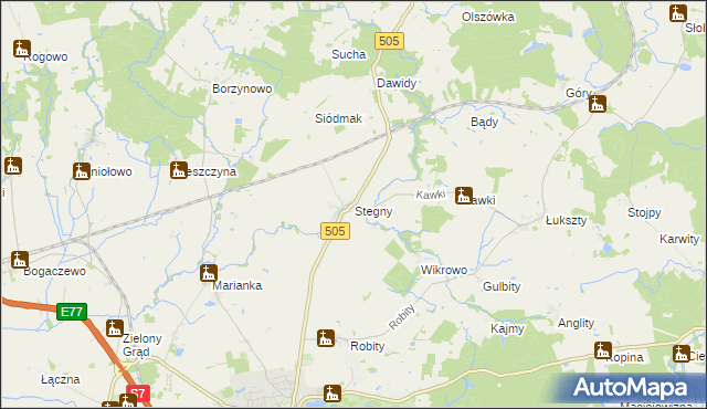 mapa Stegny gmina Pasłęk, Stegny gmina Pasłęk na mapie Targeo