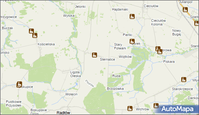 mapa Sternalice gmina Radłów, Sternalice gmina Radłów na mapie Targeo