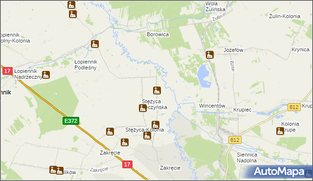 mapa Stężyca Nadwieprzańska, Stężyca Nadwieprzańska na mapie Targeo