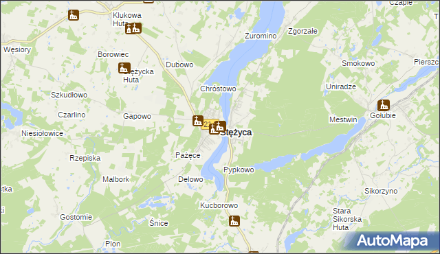 mapa Stężyca powiat kartuski, Stężyca powiat kartuski na mapie Targeo