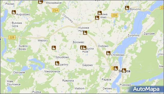 mapa Stężycka Huta, Stężycka Huta na mapie Targeo