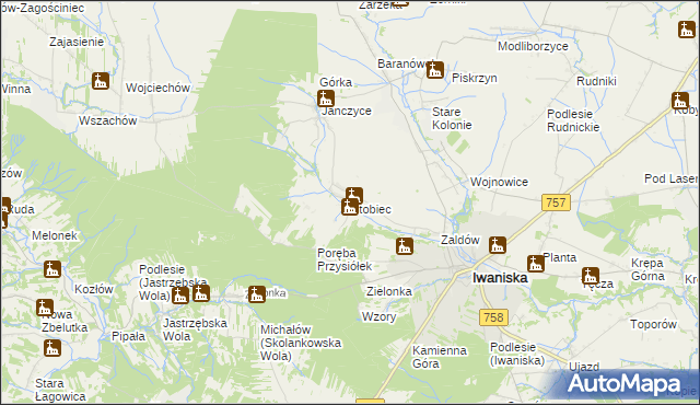 mapa Stobiec gmina Iwaniska, Stobiec gmina Iwaniska na mapie Targeo