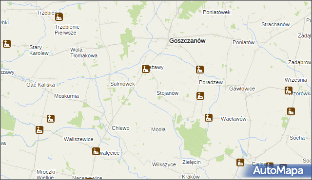 mapa Stojanów gmina Goszczanów, Stojanów gmina Goszczanów na mapie Targeo