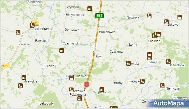 mapa Stok gmina Korycin, Stok gmina Korycin na mapie Targeo