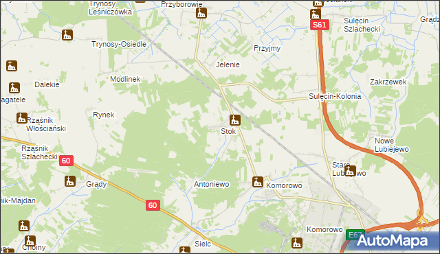 mapa Stok gmina Ostrów Mazowiecka, Stok gmina Ostrów Mazowiecka na mapie Targeo