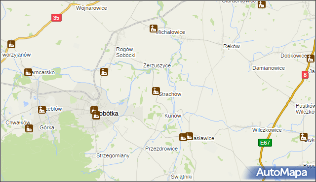 mapa Strachów gmina Sobótka, Strachów gmina Sobótka na mapie Targeo
