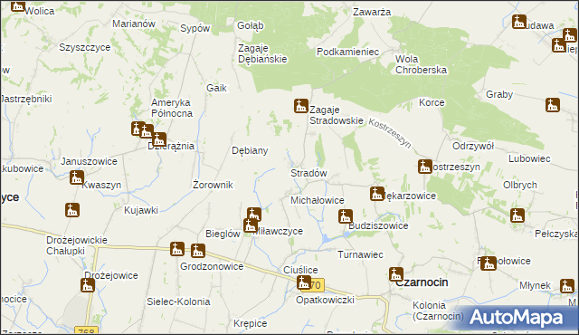 mapa Stradów gmina Czarnocin, Stradów gmina Czarnocin na mapie Targeo